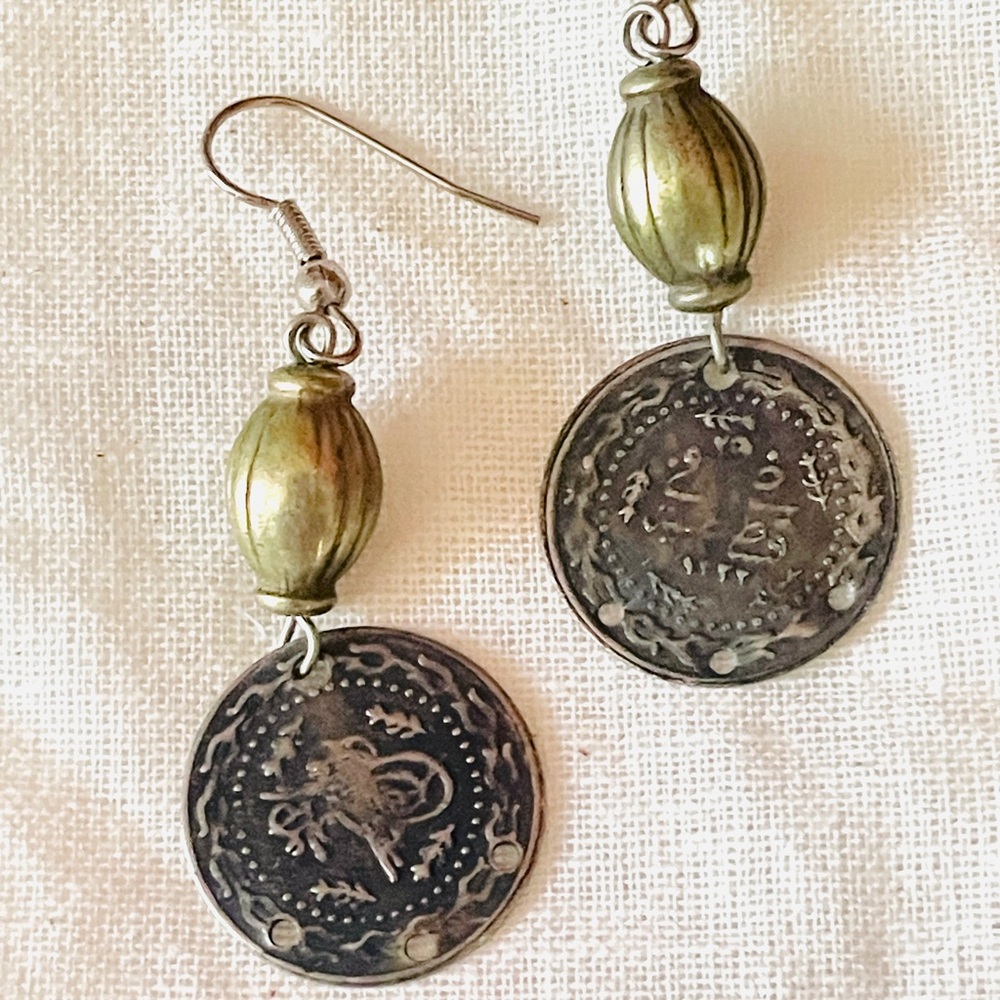 Ethnic vintage earrings coins middle eastern North African design